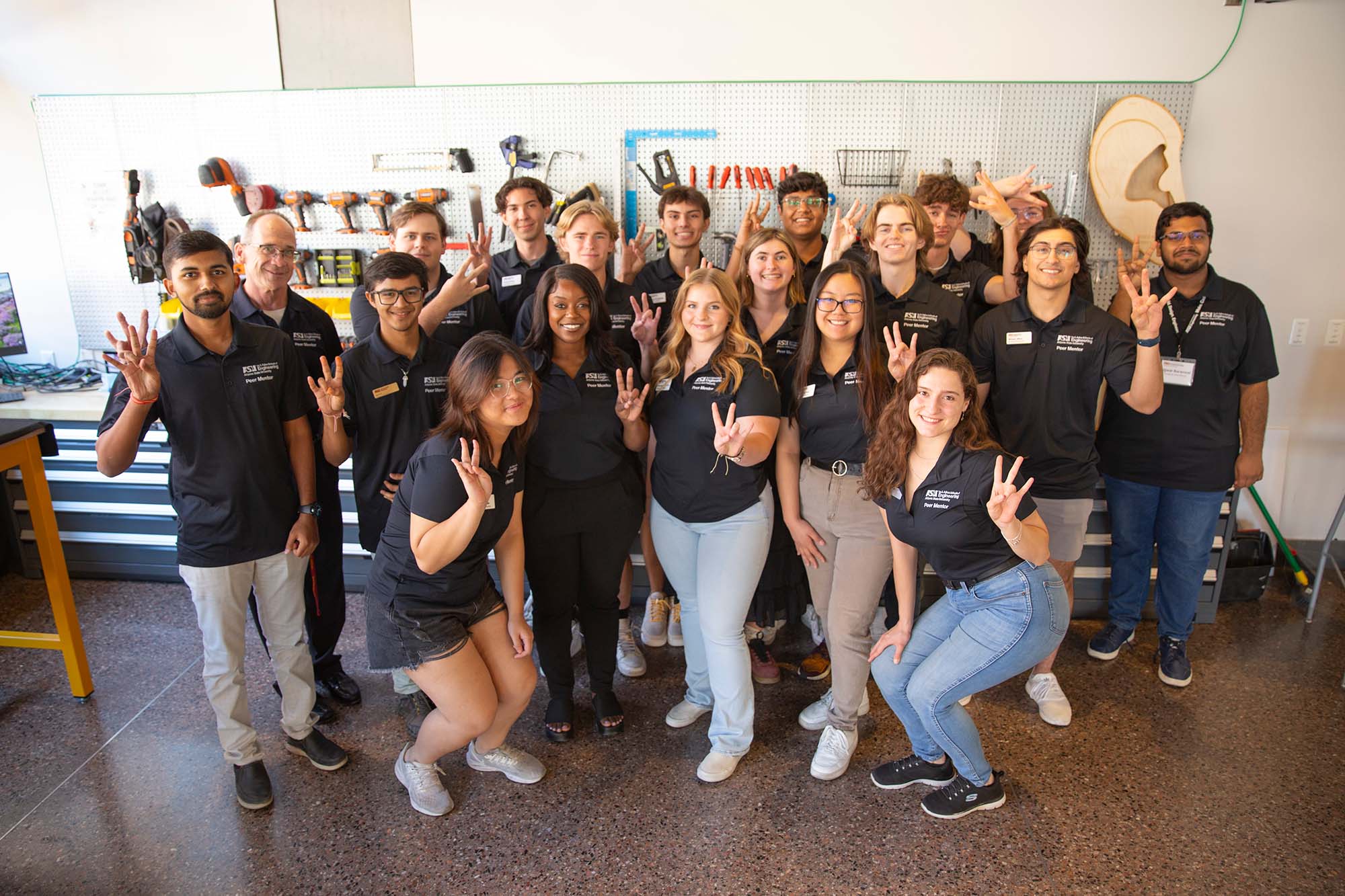 A group photo of the 18 Fall 2023 Fulton Schools Peer mentors